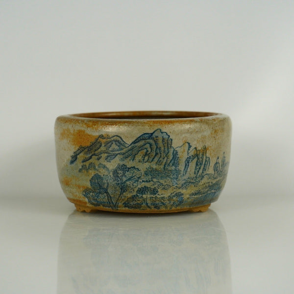 盆栽鉢 初代祥石 染付丸鉢 n1198405089