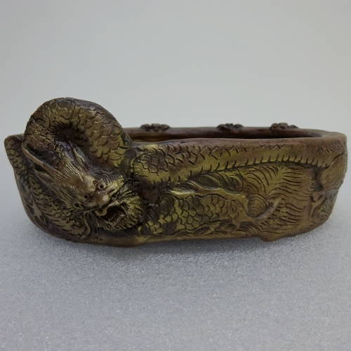 盆栽鉢 谷 嵐山 紫泥竜浮彫籠目楕円鉢 新品 s1198417456