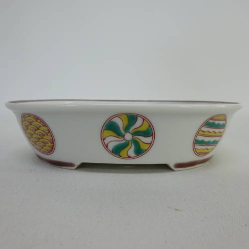 盆栽鉢 九谷福美 竹峰落款 楕円鉢 o1198430101