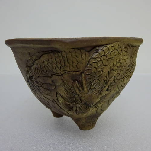 盆栽鉢 谷 嵐山 紫泥竜,トンボ,蟹浮彫六角深鉢 新品 n1198414306