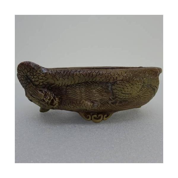 盆栽鉢 谷 嵐山 小型 長辺 約15.5cm 楕円鉢 竜 浮彫 籠目 観賞用  新品 x1198414614