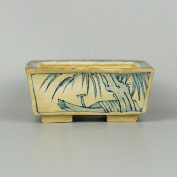 中古盆栽鉢 大助 小鉢 長辺 約5cm 正方鉢 染付 箱付  中古鉢 o1198423041