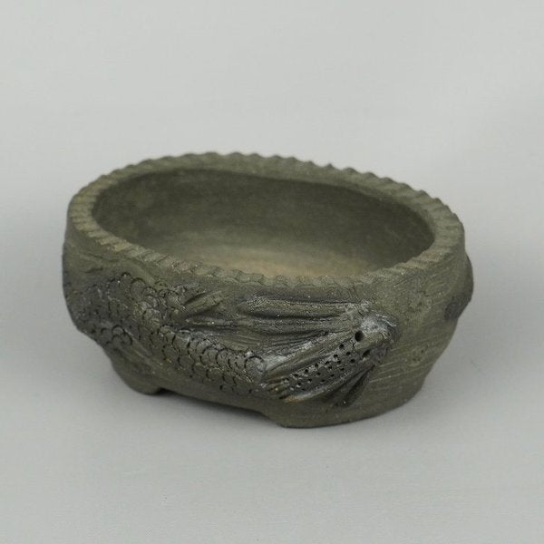 中古盆栽鉢 卓道 小鉢 長辺 約8.5cm 楕円鉢 浮彫 龍 観賞用  新品 b1198416149
