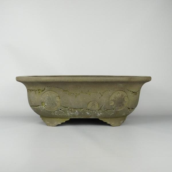 中古盆栽鉢 常滑 十王堂 松泉造 中型 長辺 約 39cm 長方鉢 外縁 泥物  中古鉢 b1198421071