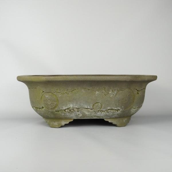 中古盆栽鉢 常滑 十王堂 松泉造 中型 長辺 約 39cm 長方鉢 外縁 泥物