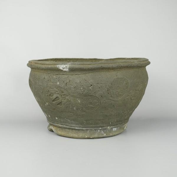 中古盆栽鉢 十王堂 松泉造 中型 長辺 約 29cm 丸鉢 外縁  中古鉢 c1198401644