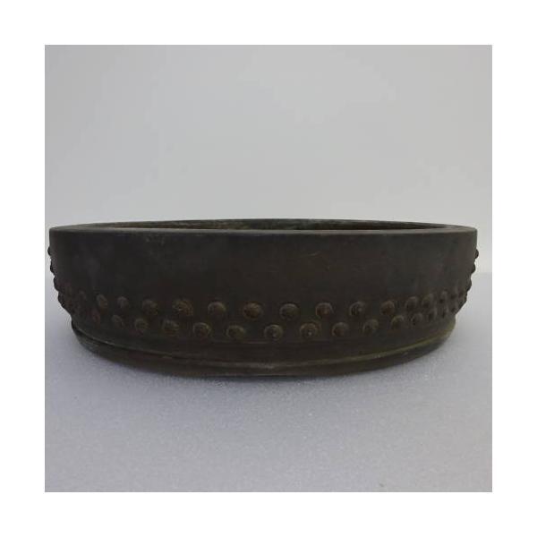 中古盆栽鉢 常滑 陶陽 中型 長辺 約32.5cm 丸鉢 鋲打 泥物  中古鉢 j1198415063