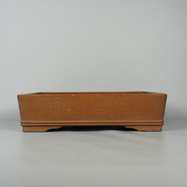 中古盆栽鉢 碧翠 水庄園製 中型 長辺 約 31cm 長方鉢 段足 下帯 梨皮 泥物  中古鉢 t1198414351