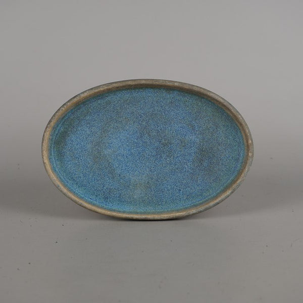中古 水盤 丸藤 小型 長辺 約16cm 楕円 鉢 水石 盆栽 花器 釉薬  中古 g1168371463