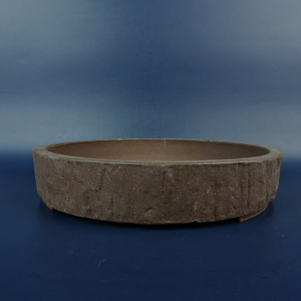 中古盆栽鉢 常滑 山秋造 松泉焼 中型 長辺 約 20cm 丸鉢 泥物  中古鉢 p1185149454