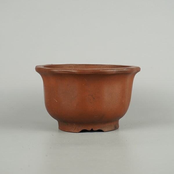 中古盆栽鉢 落款なし 小型 長辺 約 14.5cm 輪花鉢 外縁 泥物  中古鉢 v1198015198