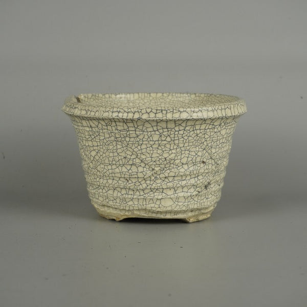 中古 盆栽鉢 品野 禎山 小型 長辺 約 15.8cm 丸鉢 貫入 釉薬  中古鉢 j1197998274