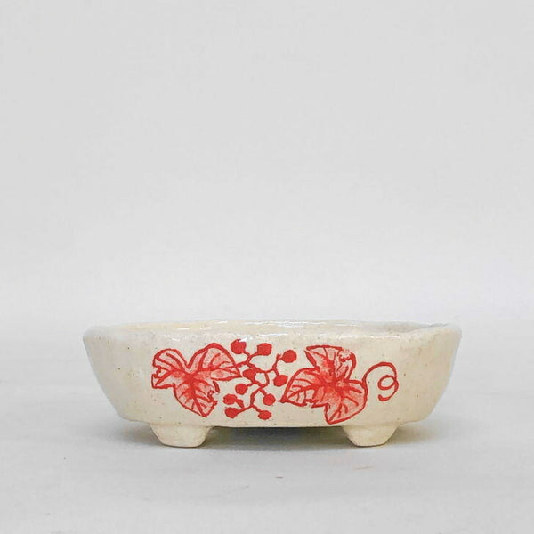 盆栽鉢 文山 越前文山 小型 長辺 12.5cm 楕円鉢 赤絵 葡萄 竹 ブドウ 観賞用  新品 x1198409890