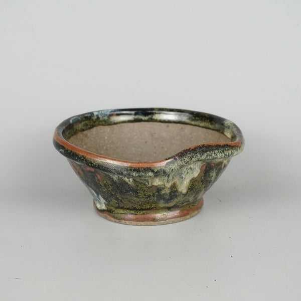 盆栽鉢 文山 越前文山 小型 長辺 約15.5cm 変形 丸鉢 釉薬  新品 b1198421069