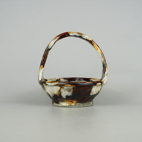 盆栽鉢 文山 越前文山 小型 高さ 約16.5cm 鯖江園芸 丸鉢 取手付き 釉薬 観賞用  新品 m1198409821