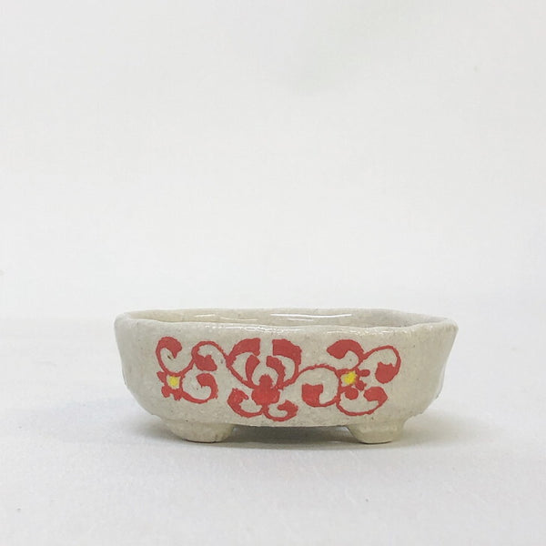 盆栽鉢 文山 越前文山 小鉢 長辺 約7.8cm 楕円鉢 赤絵 竹 花 観賞用  新品 e1198415605