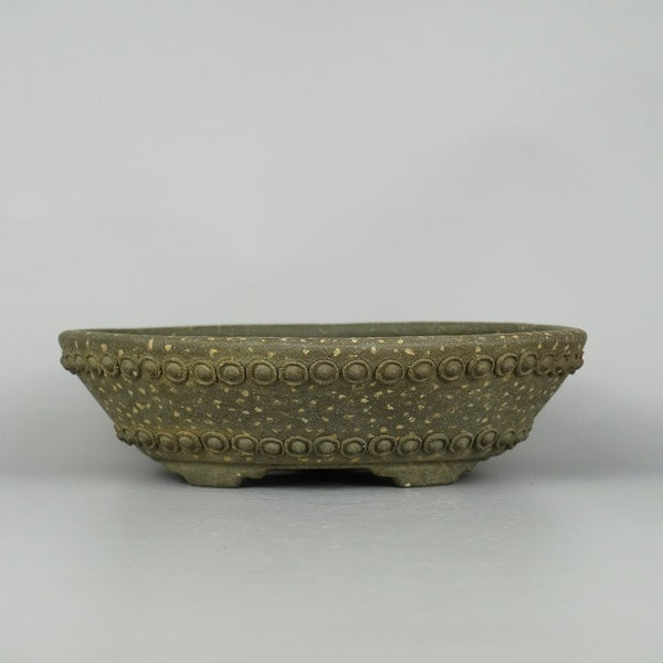 文山 鋲打 楕円鉢 盆栽鉢  中古鉢 m1198412004