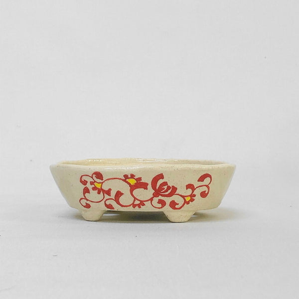 盆栽鉢 文山 越前文山 小型 長辺 約 13cm 楕円鉢 赤絵 竹 花 観賞用  新品 s1198412086