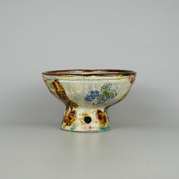 盆栽鉢 文山 越前文山 小型 長辺 約18cm 鯖江園芸 丸鉢 色絵 ぶどう 葡萄 ブドウ 高杯 釉薬 観賞用  新品 d1198427656