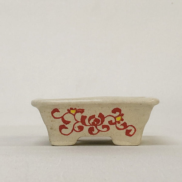 盆栽鉢 文山 越前文山 小鉢 長辺 約 9cm 長方鉢 赤絵 竹 花 観賞用  新品 j1198416918