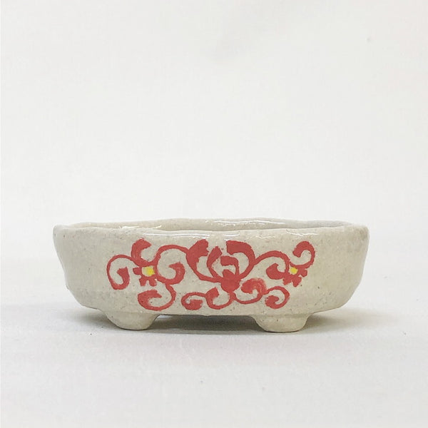 盆栽鉢 文山 越前文山 小鉢 長辺 約 9.8cm 楕円鉢 赤絵 竹 花 観賞用  新品 t1198404543