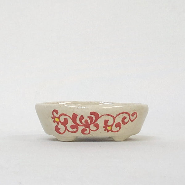 盆栽鉢 文山 越前文山 小鉢 長辺 約 8.5cm 楕円鉢 赤絵 竹 花 観賞用  新品 q1198417212