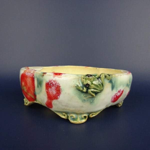 盆栽鉢 正志 古本正志 雲足 木瓜鉢 蛙付 釉薬 観賞用  新品 ラッピング j1198418653