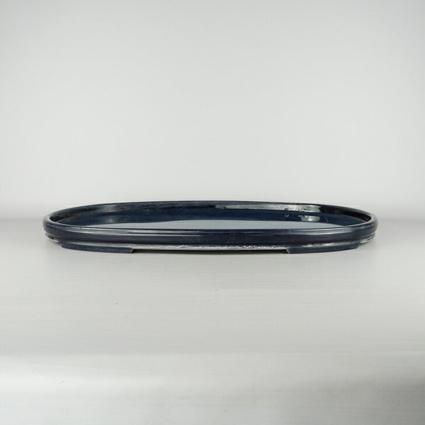 中古 水盤 志 大型 長辺 約62cm 楕円 鉢 水石 盆栽 花器 瑠璃 釉薬  中古 n1198410020