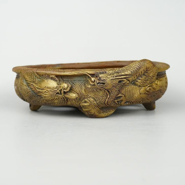 嵐山 谷嵐山 浮彫 龍図 釘彫 鶴図 雲足 楕円鉢 籠目 観賞用 盆栽鉢  新品 e1198413768