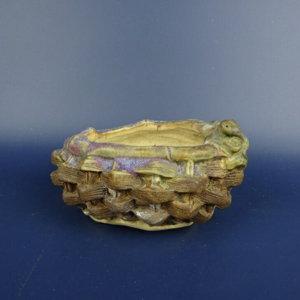 盆栽鉢 正志 古本正志 丸鉢 籠彫 蛙付 釉薬 観賞用  新品 w1198407646