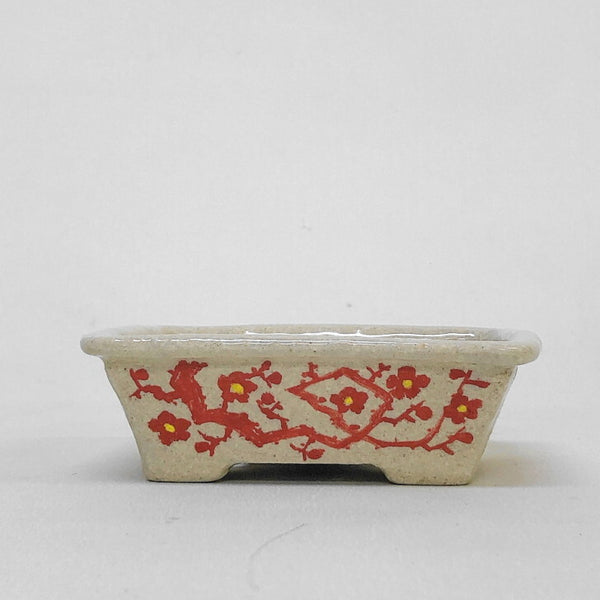 盆栽鉢 文山 越前文山 小型 長辺 約 12cm 長方鉢 赤絵 竹 花 観賞用  新品 r1198406866