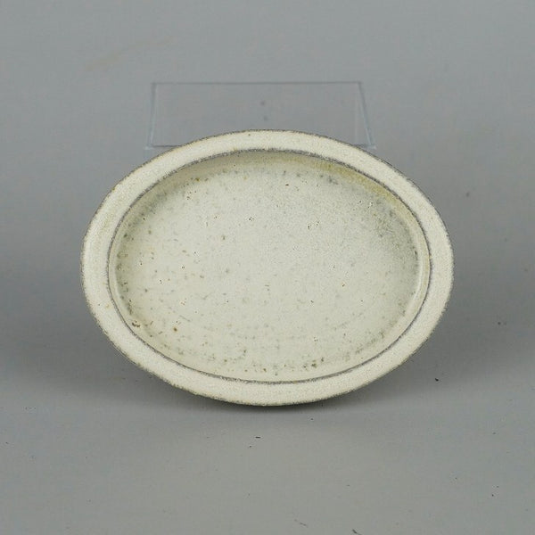 中古 水盤 英明 小型 長辺 約 9.7cm 楕円 鉢 水石 盆栽 花器 白釉 釉薬  中古 b1198420174