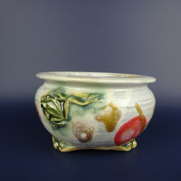 盆栽鉢 正志 古本正志 雲足 外縁 丸鉢 蛙付 釉薬 観賞用  新品 ラッピング b1198420071