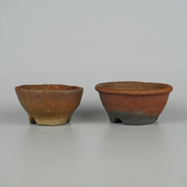 盆栽鉢 文山 越前文山 2個セット 小鉢 長辺 約 8cm 鯖江園芸 丸鉢 焼締  新品 k1198412212