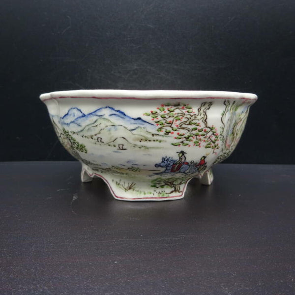 梢風 盆栽鉢 木瓜 色絵 山水人物図  新品 f1198412063