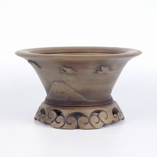 春 春陽 戸塚 春久作 浮彫 丸鉢 観賞用 盆栽鉢  新品 k1198415000