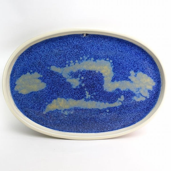 中古 水盤 春松 大型 長辺 約 63cm 楕円 鉢 水石 盆栽 花器 釉薬  中古 o1198421636