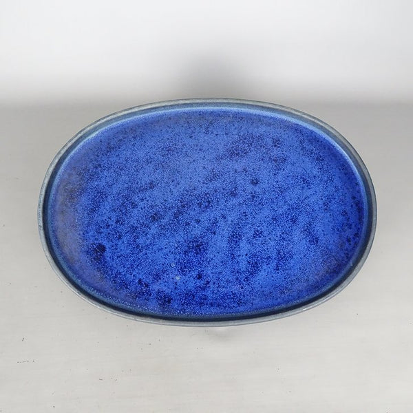 中古 水盤 春松 中型 長辺 約 47.5cm 楕円 鉢 水石 盆栽 花器 釉薬  中古 u1198422393