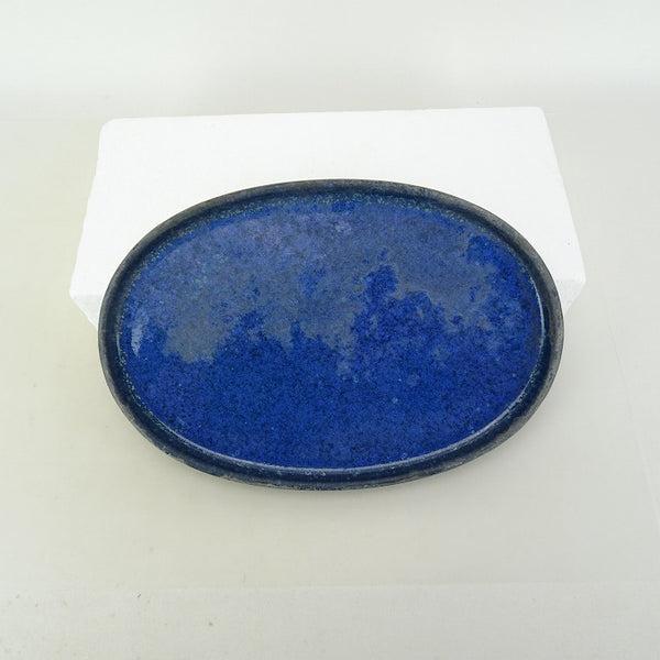 中古水盤 春松 中型 長辺 約 25.7cm 楕円 鉢 水石 盆栽 花器 釉薬  中古 p1198420812