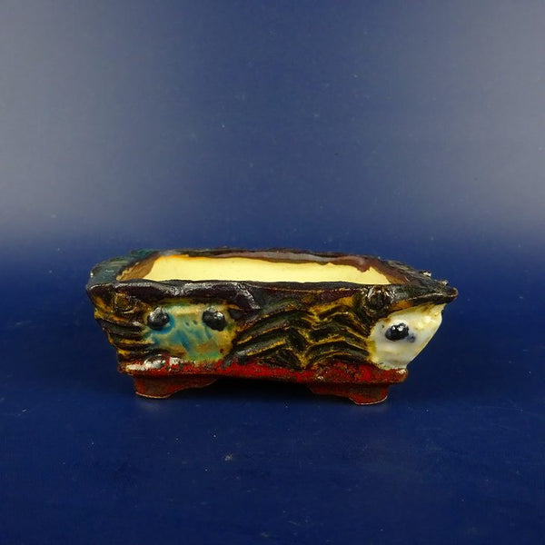 盆栽鉢 正志 古本正志 段足 長方鉢 蟹 釉薬 観賞用  新品 m1198412502