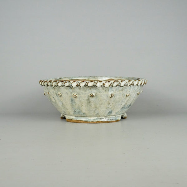 盆栽鉢 文山 越前文山 中型 長辺 25cm 丸鉢 鋲打 白釉 釉薬  新品 t1198409088