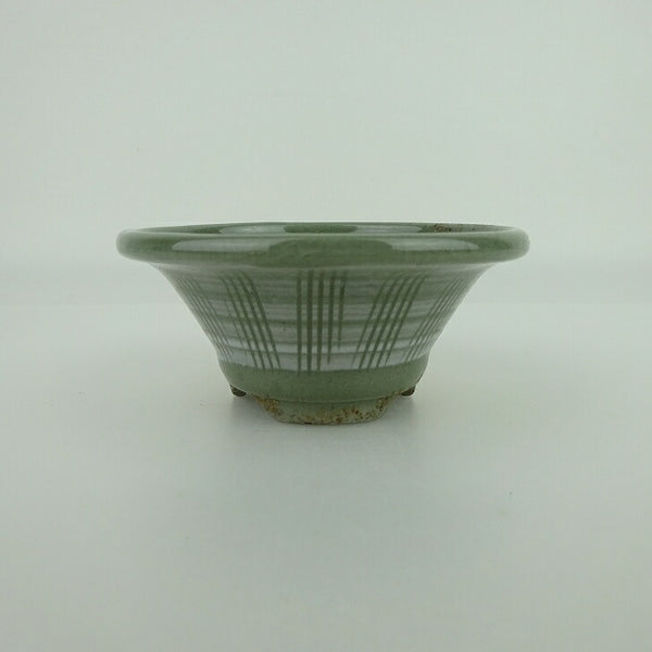 中古 盆栽鉢 昇寿 小鉢 長辺 約8.5cm 丸鉢 縞模様  中古鉢 e1198416158