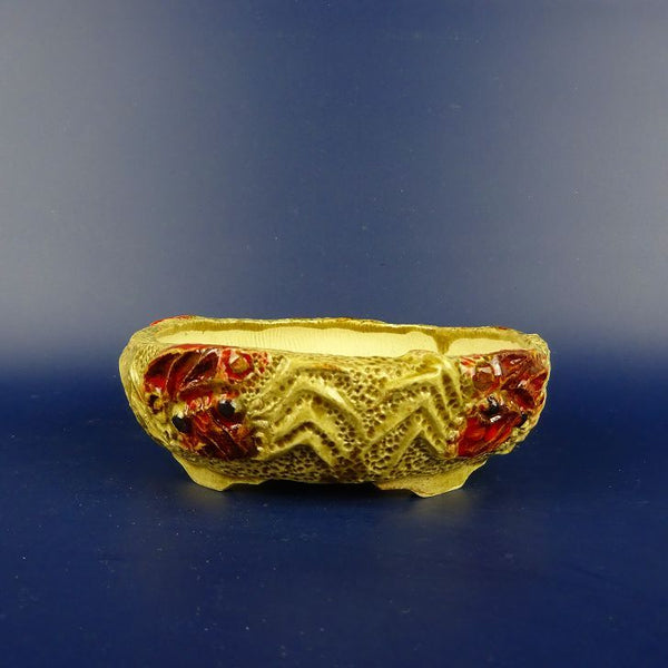 盆栽鉢 正志 古本正志 段足 丸鉢 蟹 黄釉 観賞用  新品 h1198422243