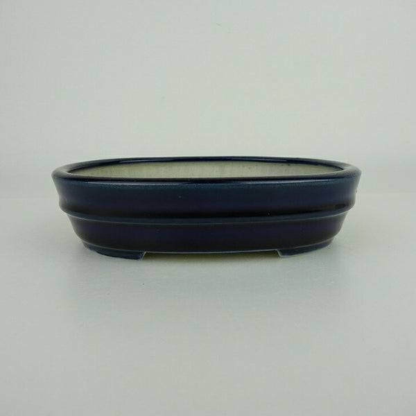 盆栽鉢 青香 小型 長辺 約14.8cm 楕円鉢 中帯 釉薬 k1198413512