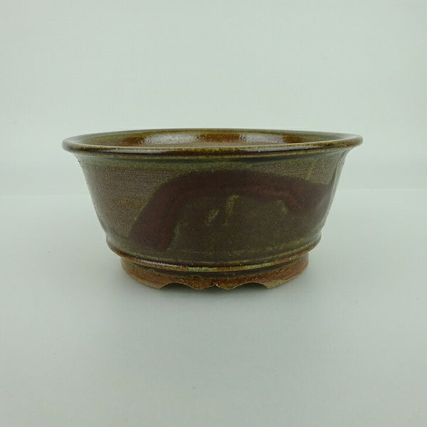 盆栽鉢 ゆうき祥石 小型 長辺 約 12.3cm 丸鉢 縁付 下帯 釉薬  新品 w1198406843