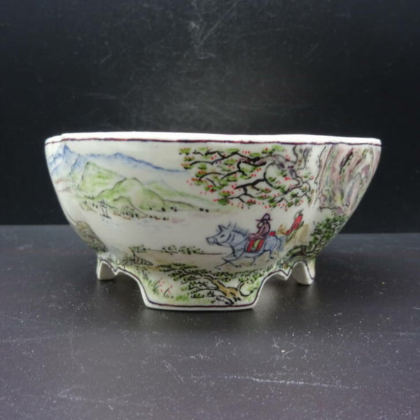 梢風 盆栽鉢 木瓜 色絵 山水人物図  新品 p1198415983