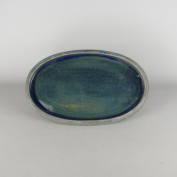 中古 水盤 陶翠 中型 長辺 約37.8cm 袋式 楕円 鉢 水石 盆栽 花器  中古 w1198406792