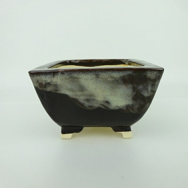 中古盆栽鉢 桂雲 福田桂雲 小型 長辺 約12.3cm 正方鉢 釉薬 観賞用  中古鉢 1198407266