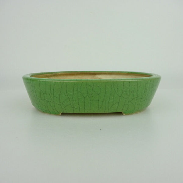 盆栽鉢 青香 小型 長辺 約14.9cm 楕円鉢 貫入 釉薬 o1198427216