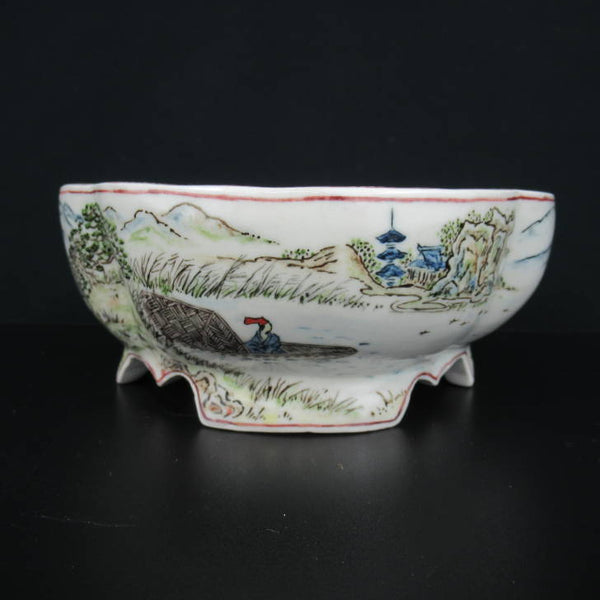 梢風 盆栽鉢 木瓜 色絵 山水人物図 新品 c1198410314